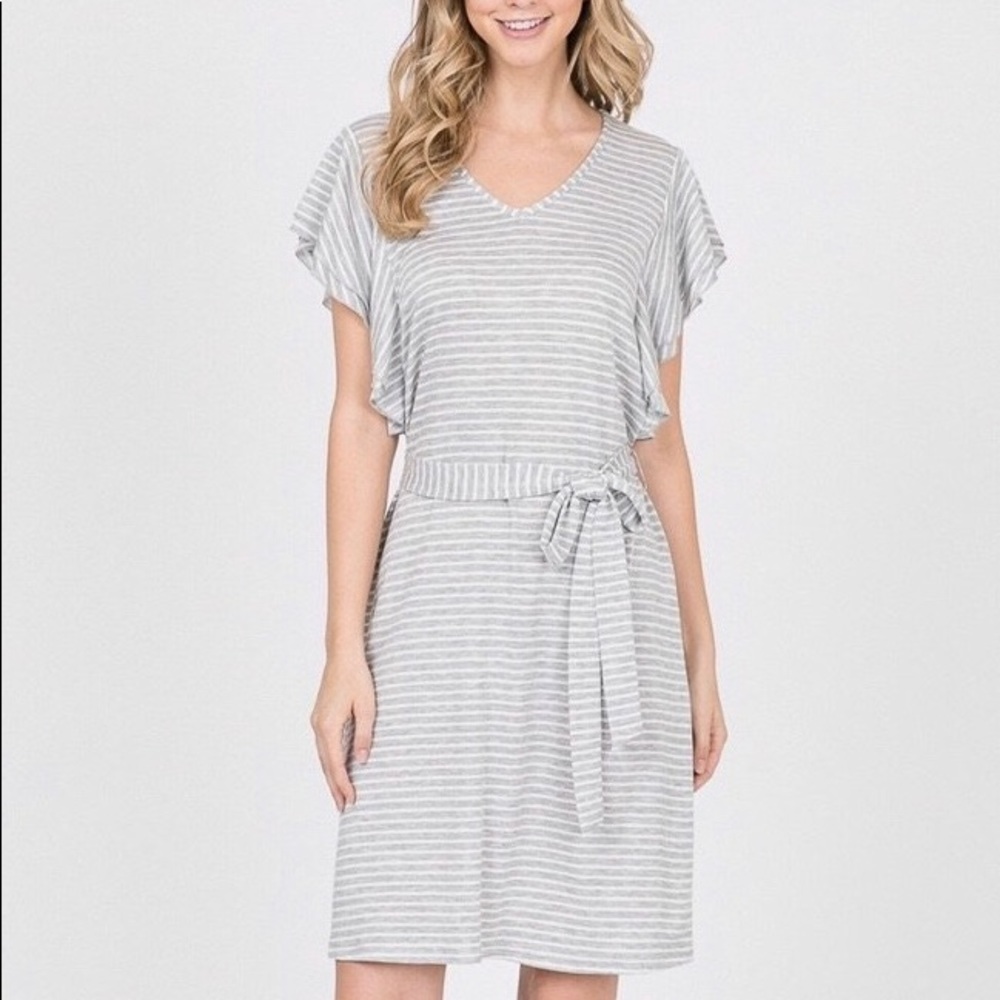 Gray and white striped dress